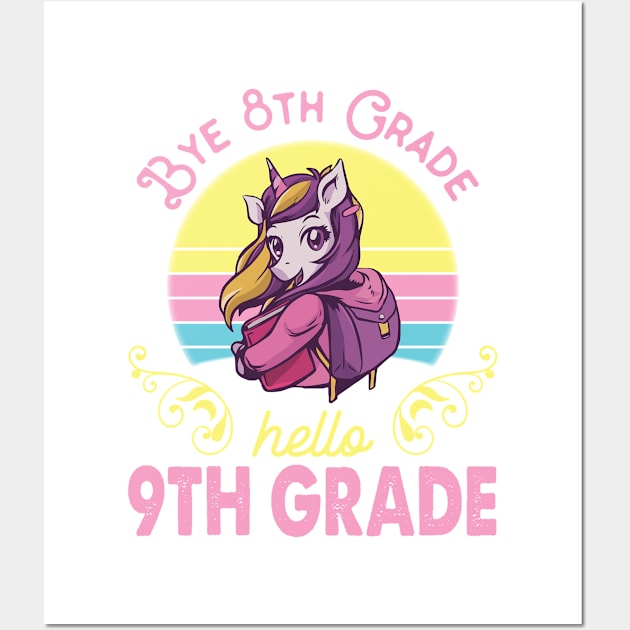 Unicorn Teacher Senior Student Bye 8th Grade Hello 9th Grade First Day Of School Wall Art by Cowan79